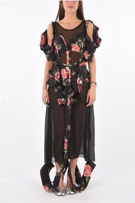 MM0 jurk met bloemenprint en illusie-halslijn en uitsparingen in Multicolor