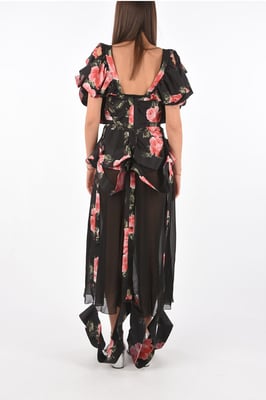 MM0 jurk met bloemenprint en illusie-halslijn en uitsparingen in Multicolor