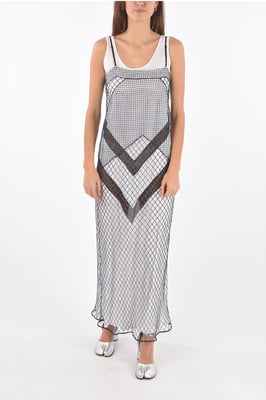 MM1 mesh maxi-jurk met onderrok aan de binnenkant in blauw