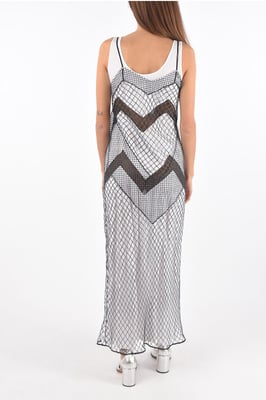 MM1 mesh maxi-jurk met onderrok aan de binnenkant in blauw