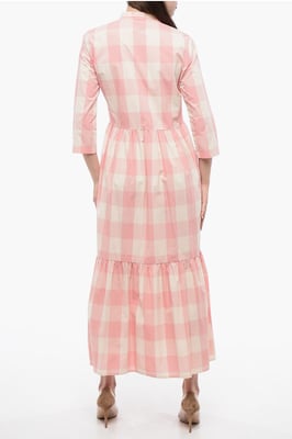 Geruite lange jurk in wit, roze
