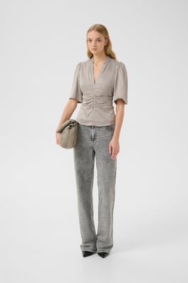Blouse met korte mouwen Slim fit light grey