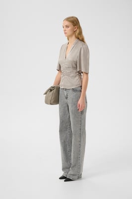 Blouse met korte mouwen Slim fit light grey