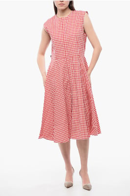 ARCHIEF Gingham katoenen midi-overhemdjurk in rood