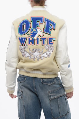 Gewatteerd THUNDERBOLT bomberjack met leren mouwen en Al in beige