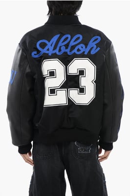 Leren BASEBALL LEA bomberjack met mouwen en logopatch in zwart