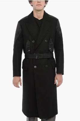 Dubbele stof Slim Fit HYBRID Trench met riem in zwart