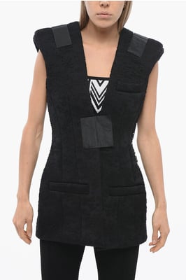 Gewatteerd kanten vest met klittenbandsluiting in zwart