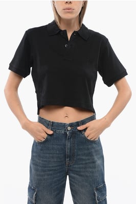 Cropped AICARDI Polo met Ton-sur-ton borduurwerk in zwart