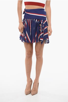 Gestreepte viscose geplooide minirok in blauw