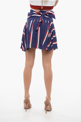Gestreepte viscose geplooide minirok in blauw