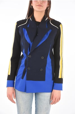 MM0 gebreide dubbelrijs blazer met piekrevers in Blu, Nero