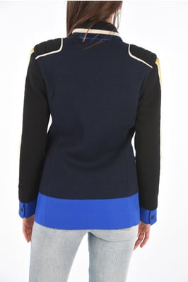 MM0 gebreide dubbelrijs blazer met piekrevers in Blu, Nero