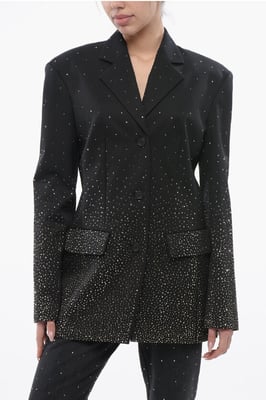 3-knoops BLING-blazer met Degradè-strass-steentjes in zwart