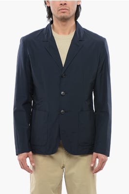 Enkelrijsblazer met opgestikte zakken in blauw