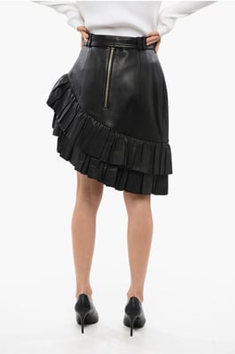 Asymmetrische leren minirok met logo-riem in zwart