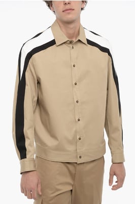 Katoenen overshirt met contrasterende zijbanden in beige