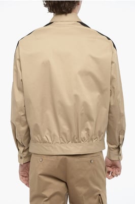 Katoenen overshirt met contrasterende zijbanden in beige