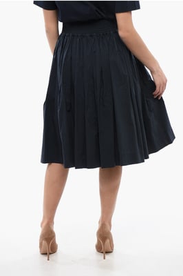 Popeline katoenen uitlopende midi-rok in blauw