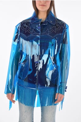 westernjas van pvc met franjes in blauw