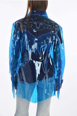 westernjas van pvc met franjes in blauw