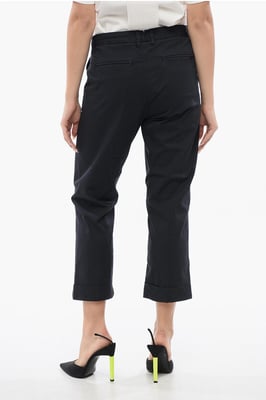 Stretchkatoenen cropped fit chinobroek in blauw