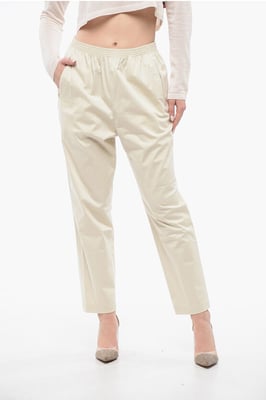 Katoenen MILITAIR Chino-broek met elastische tailleband in beige