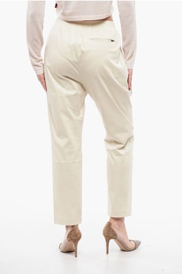 Katoenen MILITAIR Chino-broek met elastische tailleband in beige