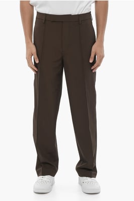 Rechte, slim fit pintuck-broek in bruin