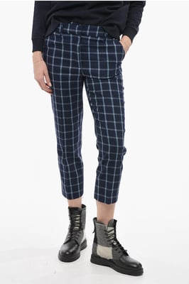 COMFORT-broek van wolmix met ruitjespatroon in blauw