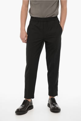 Slim Fit Broek met Enkelrits in Zwart