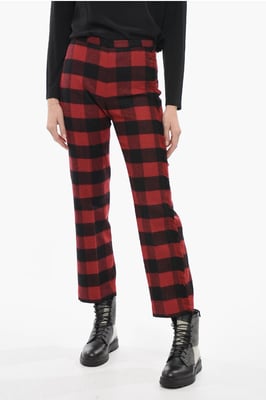 Stretch wollen broek met ruitjespatroon in Nero, Rosso