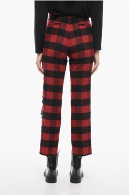 Stretch wollen broek met ruitjespatroon in Nero, Rosso