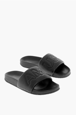 Effen leren slippers in zwart