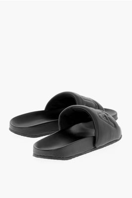Effen leren slippers in zwart