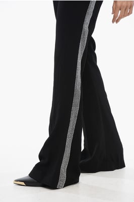 Flared-fit broek met strass-steentjes aan de zijkant in zwart
