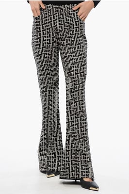 Wollen laag uitlopende broek in zwart en wit