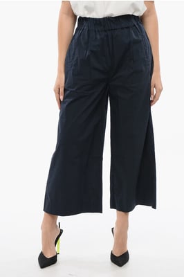 Popeline katoenen cropped fit broek in blauw