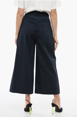 Popeline katoenen cropped fit broek in blauw