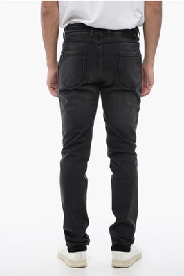 Skinny Fit NICK Stone Washed Denim 14cm in Zwart
