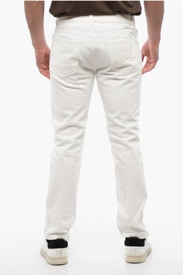 5-pocket slim fit denim met riemlussen 18 cm in wit