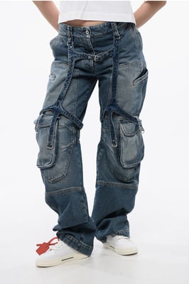 Losse cargojeans met normale taille in blauw