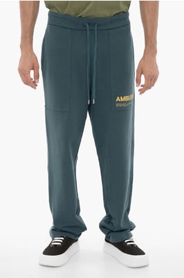 Fleece katoenen WORKSHOP-joggingbroek met trekkoord in de taille in blauw