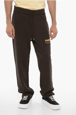 Joggingbroek van geborsteld katoen met contrasterend logo in bruin
