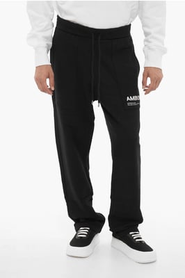 Fleece katoenen WORKSHOP joggingbroek met trekkoord in de taille in zwart