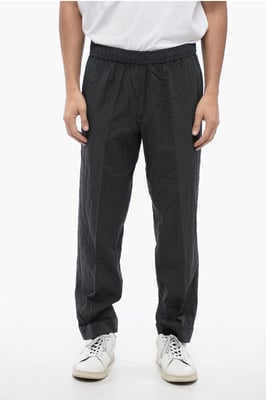 Gerimpelde katoenen REM Slim Fit-broek in grijs