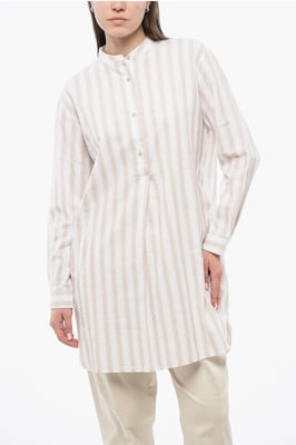 Blouse van biologisch katoenmix met plooi aan de voorkant in beige, wit