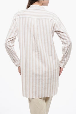 Blouse van biologisch katoenmix met plooi aan de voorkant in beige, wit