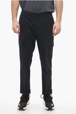 Lage taille REM cargobroek van een mix van scheerwol in blauw