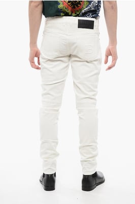 Tapered Fit Biker Denims met riemlussen 15 cm in wit